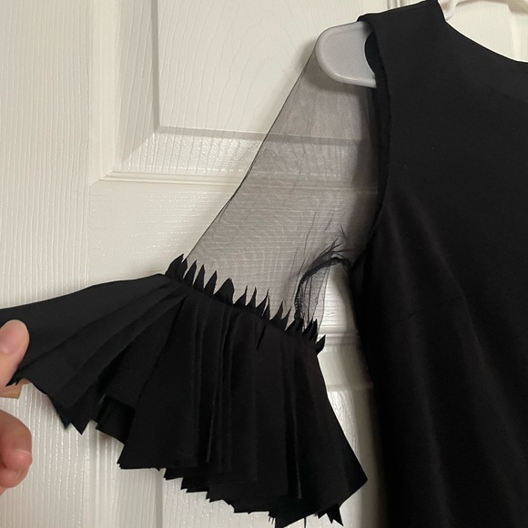 Lulu’s Pleated Fringe Sleeve Bodycon Little Black Dress With Sheer Sleeves Small - Picture 2 of 6